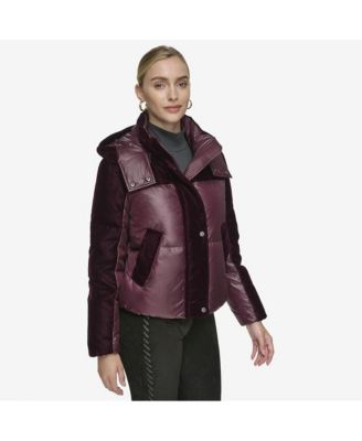 Vega Mixed Media Women's velvet and lacquer short down coat