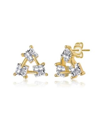 Brilliant Square CZ Triangle Earrings in 14K Gold Plated