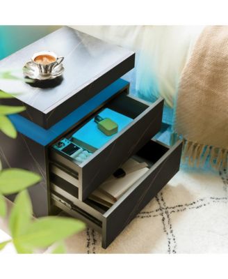 LED Nightstand with 2 Drawers, Bedside Table Cabinet with Adjustable Color Lighting, Modern End Side Table for Bedroom, Living Room