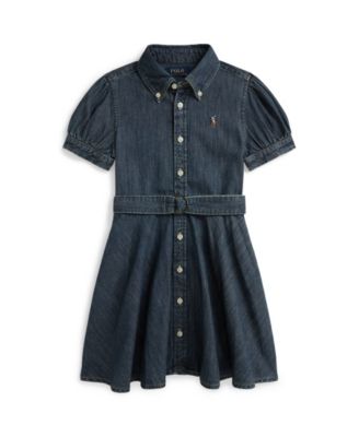 Girls' 2-6X Belted Indigo Button-Down Collar Denim Shirtdress