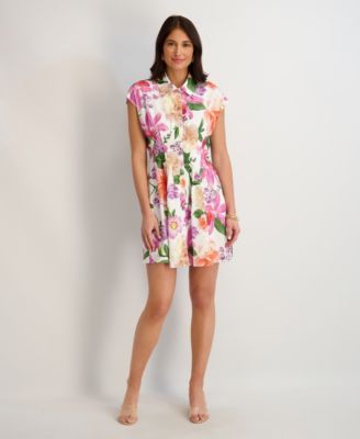 Women's Printed Textured Collared Dress