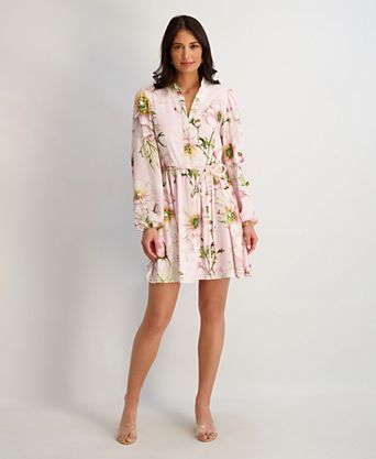 knee length dresses for ladies Blue Floral Quarter Sleeve Mini Dress - All Dresses