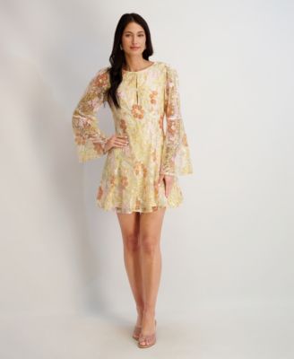 Women's Embroidered Keyhole Neck Mesh Dress