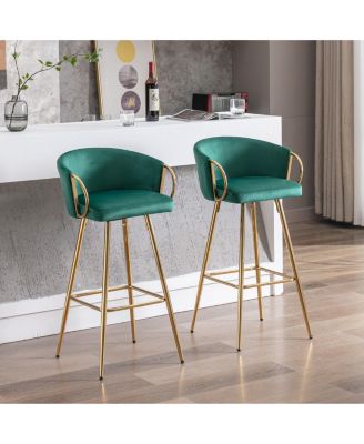 26 Inch Bar Stools Set of 2, with Golden Chrome Footrest and Base Velvet Counter Height Bar Stools Kitchen Island Counter Stool