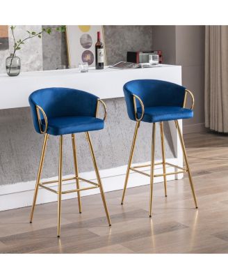 26 Inch Bar Stools Set of 2, with Golden Chrome Footrest and Base Velvet Counter Height Bar Stools Kitchen Island Counter Stool