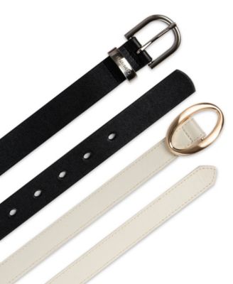 Center-Bar and Metal Loop Buckles 2-Pack Skinny Belt Set