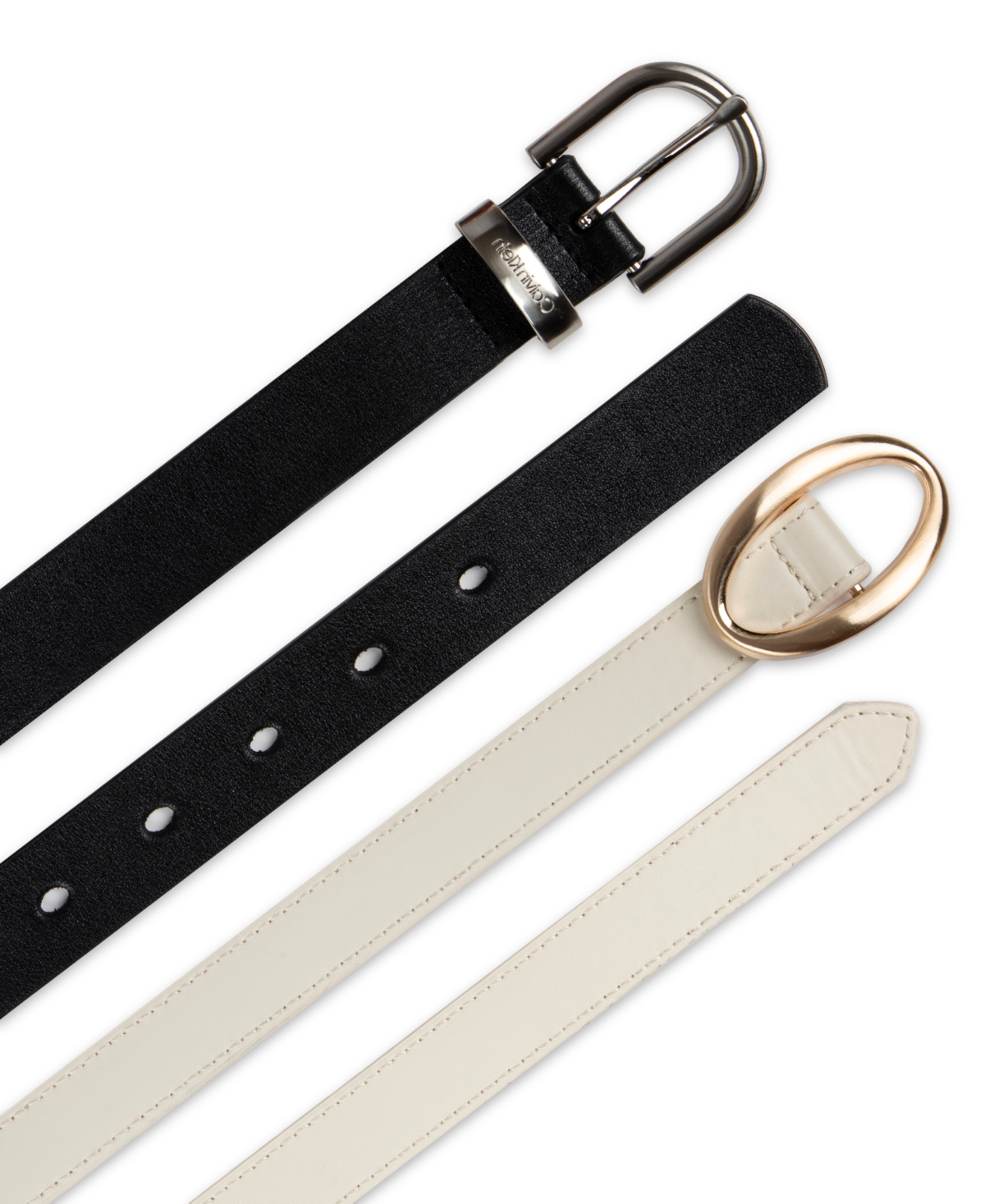 Calvin Klein Center-Bar and Metal Loop Buckles 2-Pack Skinny Belt Set