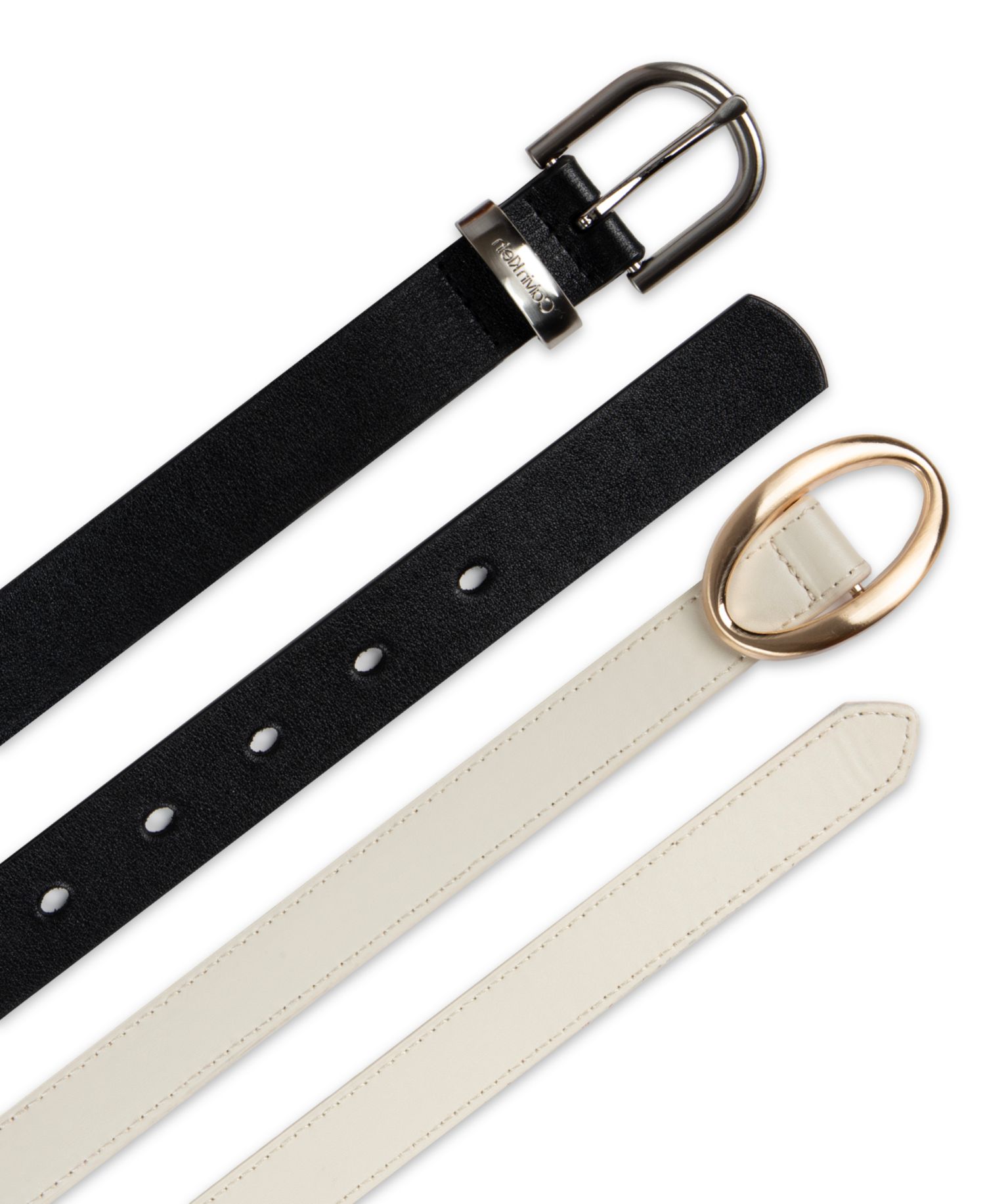 Center-Bar and Metal Loop Buckles 2-Pack Skinny Belt Set