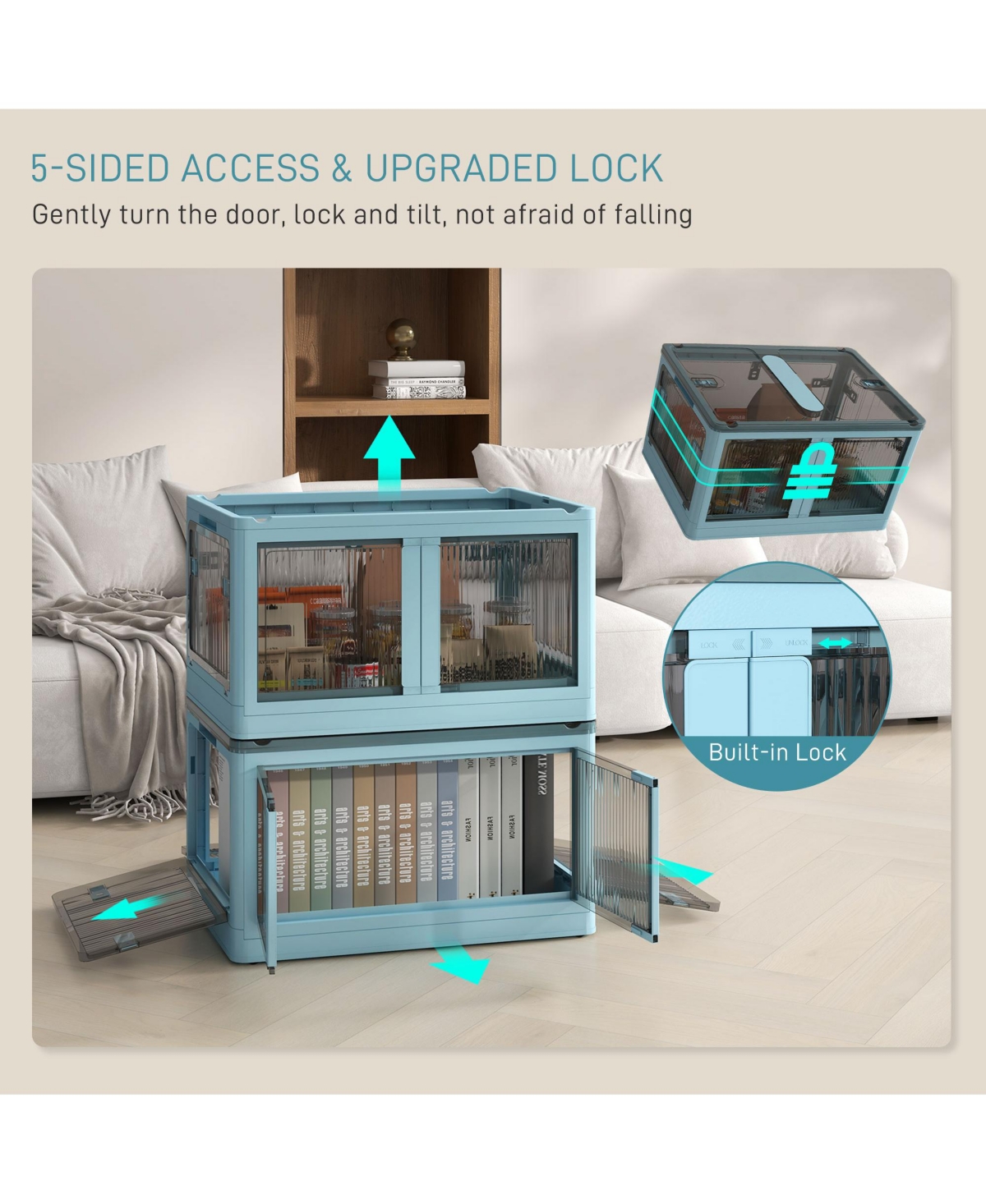 Homcom 3 Stackable Storage Bins w/ Lids, Wheels, Collapsible, 18 gal,