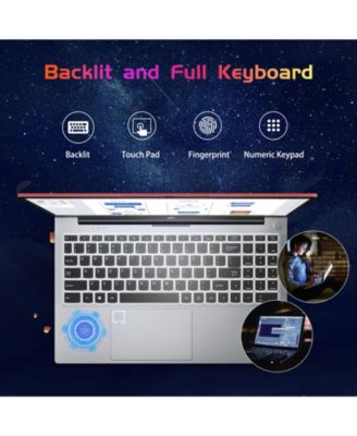 15.6" Laptop Intel Pentium Processor N100 8GB RAM 256GB SSD 3.4GHz Backlit Keyboard- Fingerprint WiFi 6 Win 11