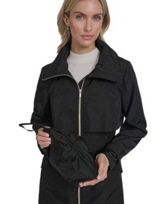 Women's Zip Up Trench Coat With Stow Away Hood