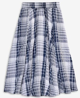 Women's Pull On Check-Print Midi Skirt