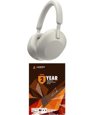 WH-1000XM5-SILVER Wireless Over-Ear Noise Canceling Headphones - Silver with 2 Year Amber Protection Plan (2022)