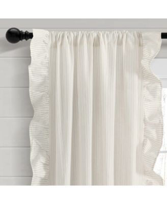 Farmhouse Reyna Ruffle Window Curtain Panels Pair 54"W x 84"L Neutral - Striped Curtains for Bedroom - Coquette Living Room Curtains