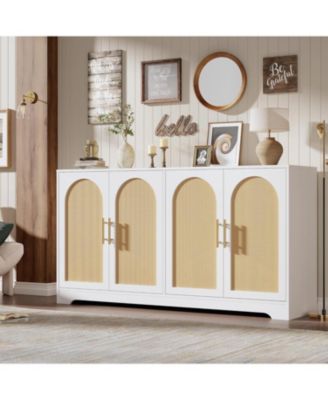 59" Sideboard Buffet Cabinet with 4 Rattan Doors, Modern Credenza Coffee Bar for Living Room