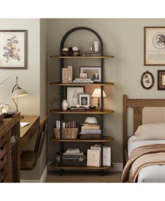 71" 5-Tier Metal Collapsible Bookshelf, Portable Freestanding Storage Bookcase