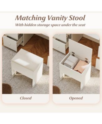 Vanity Desk and Stool Set with Lighted Mirror, Makeup Dressing Table