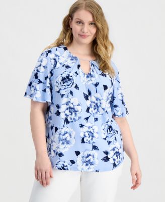 Plus Size Keyhole-Neck Short-Sleeve Top