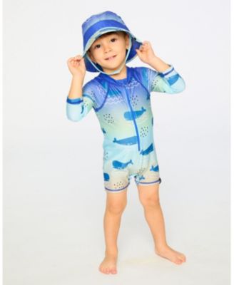 Baby Boys One-Piece Long Sleeve Rashguard Blue Whale Print