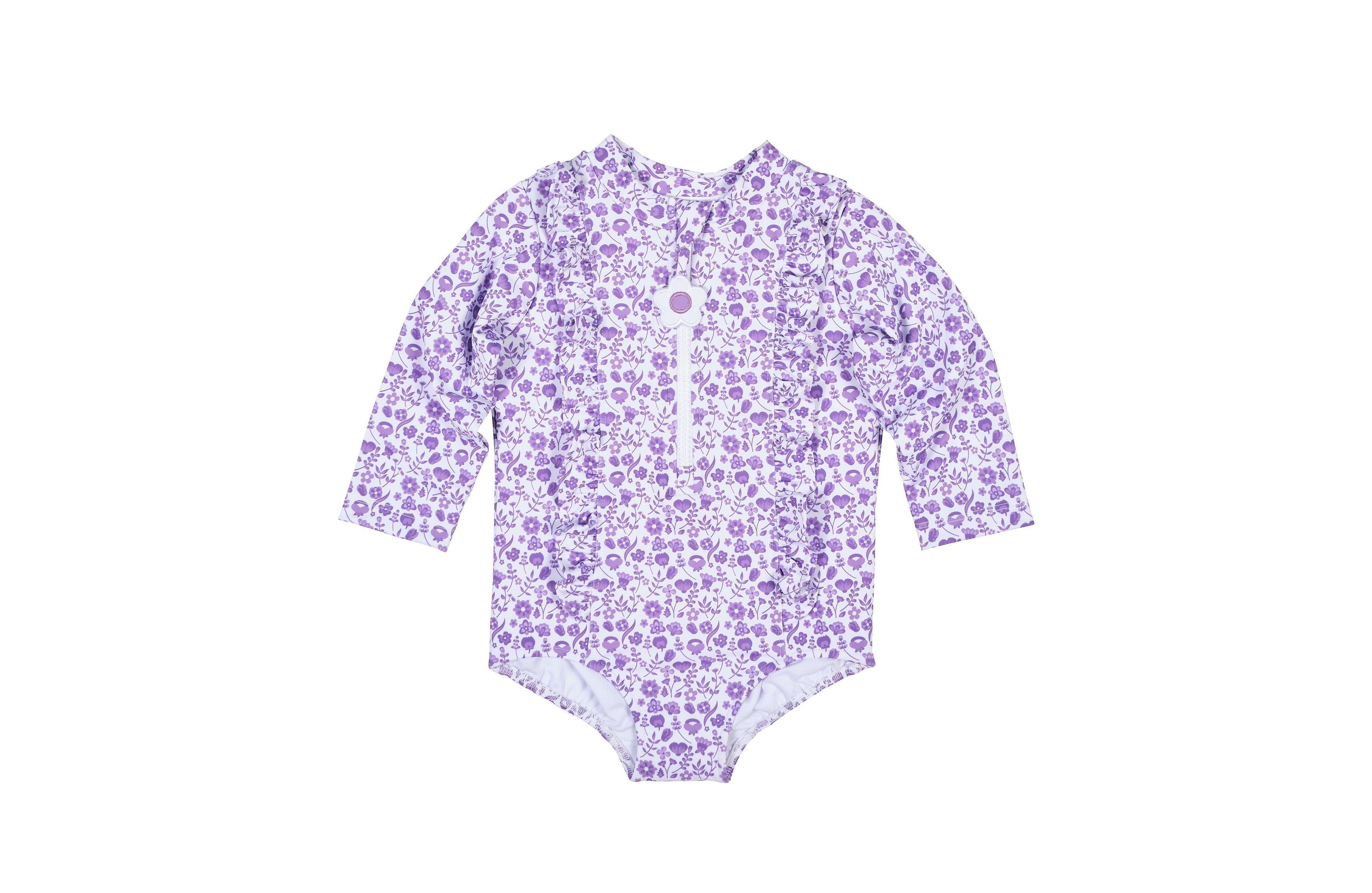 Florence Eiseman Baby Girl Floral Print One Piece Rashguard with Ruffles