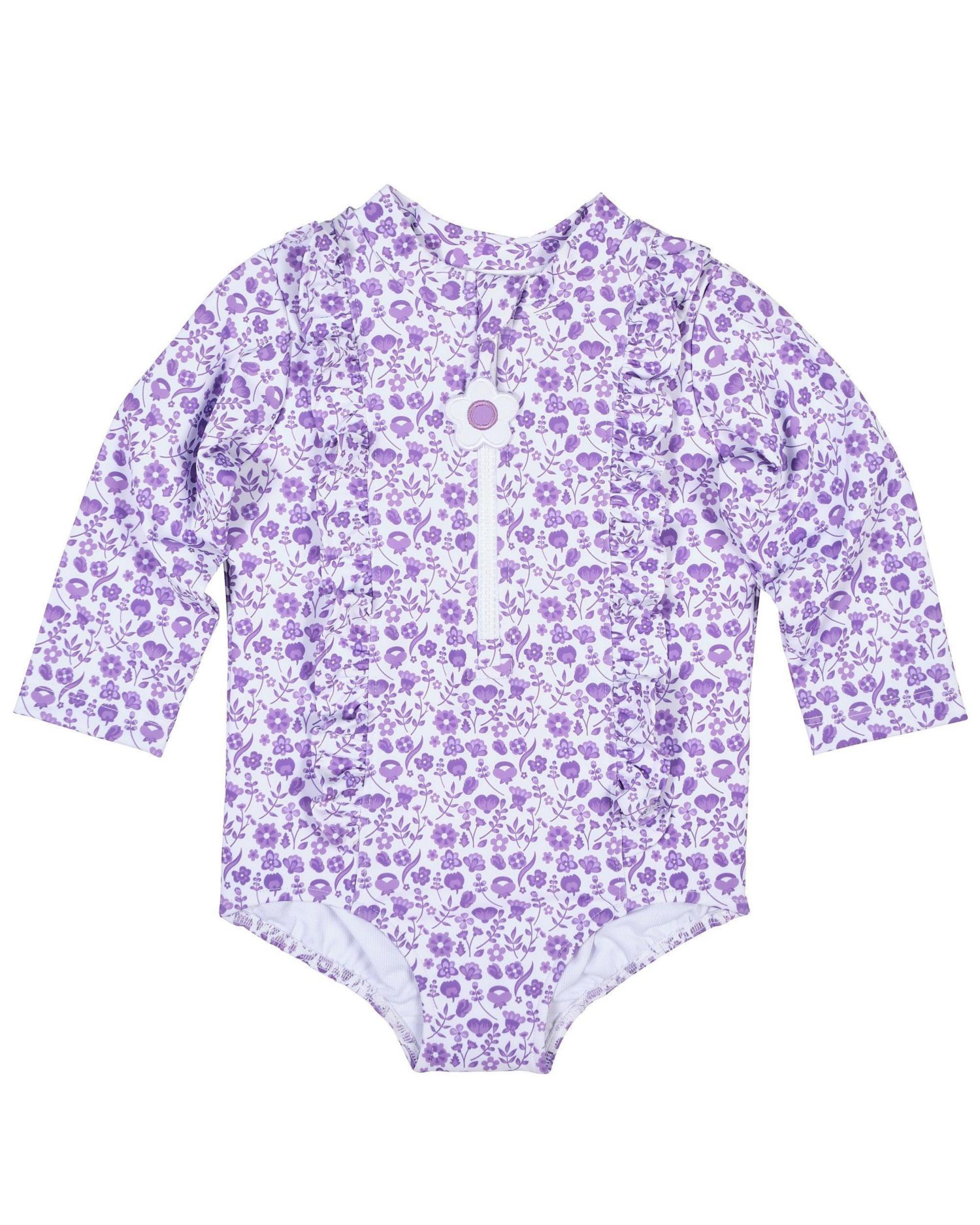 Baby Girl Floral Print One Piece Rashguard with Ruffles
