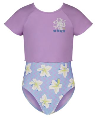 Girls' 8-16 Top & Zigzag Pattern One-Piece Swimsuit, 2-Piece Set