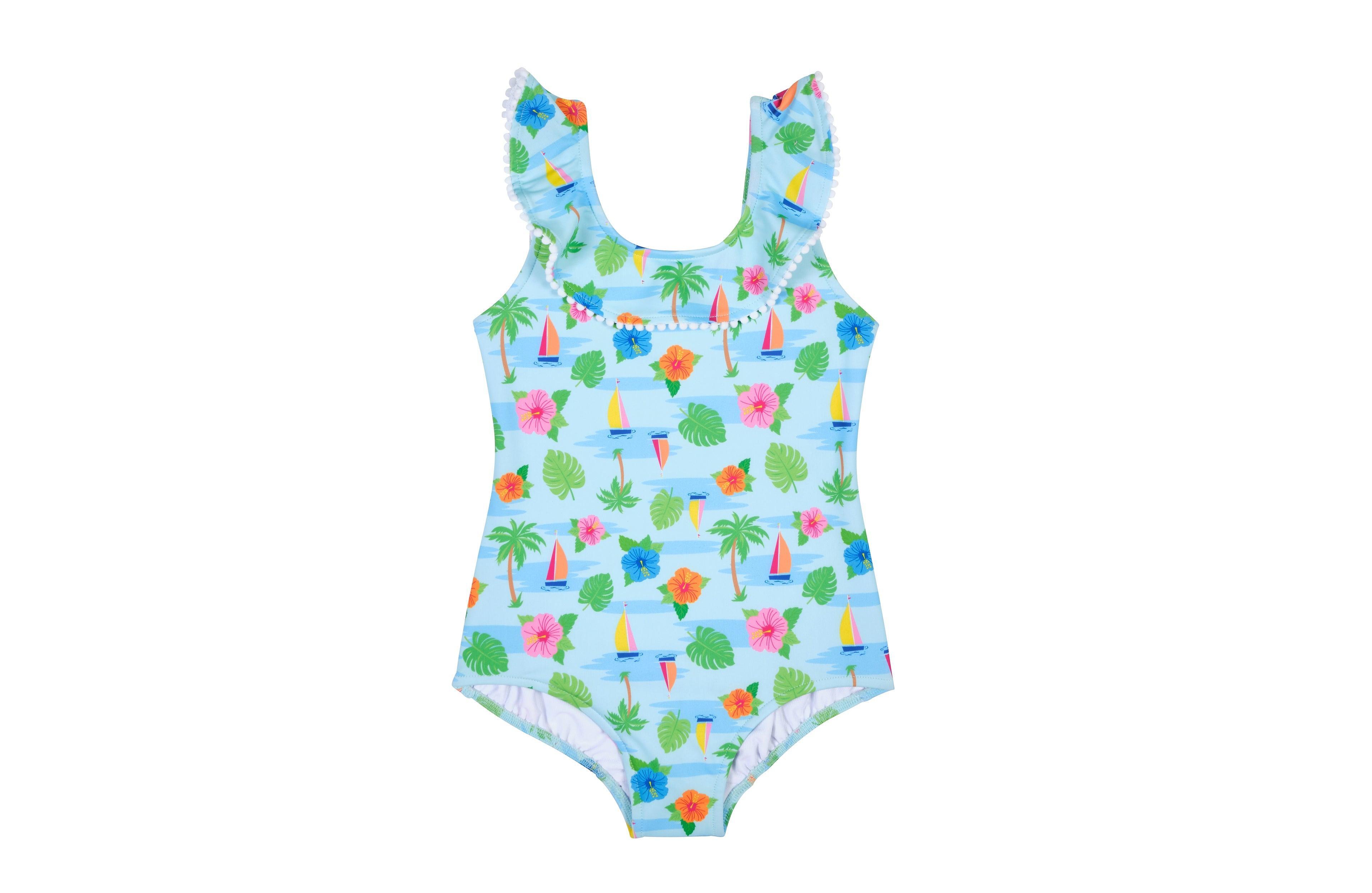 Florence Eiseman Baby Girl Tropical Print Ruffle Neck Swimsuit
