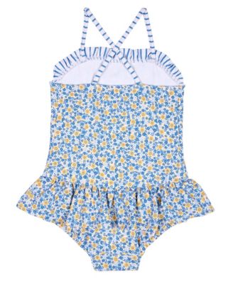 Little Girls Floral Skirted Swimsuit with Flower