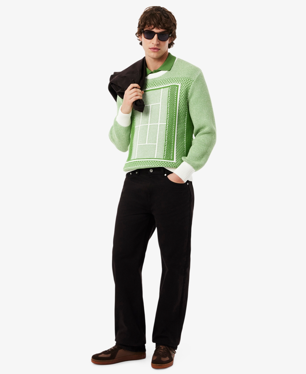 Lacoste Men's Crewneck Tennis Court Graphic Jacquard Sweater