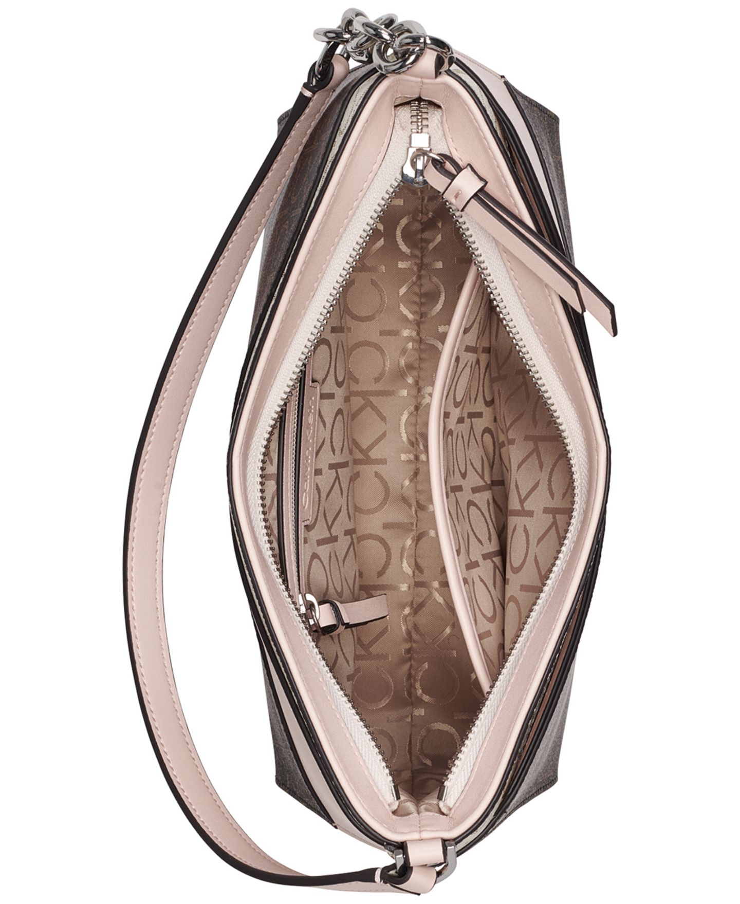 Женская сумка Calvin Klein Nova Chain Mixed Signature Top Zipper Shoulder, цвет: Хаки / Розовый — фото 4