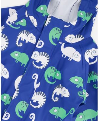 Baby Boys Rain One-Piece in Polyurethane Blue Chameleon Print