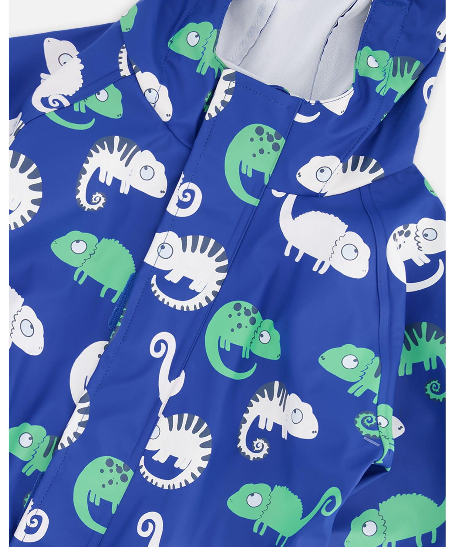 Baby Boys Rain One-Piece in Polyurethane Blue Chameleon Print