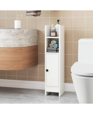 Space-Saving Corner Bathroom Slim Cabinet with Door and Adjustable Shelf