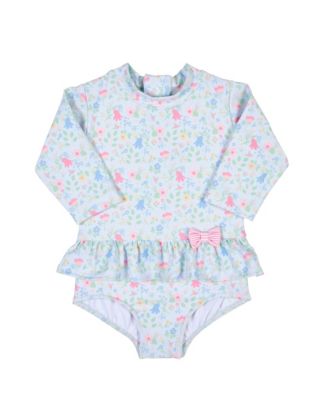 Baby Girl Floral Print One Piece Rashguard with Bow