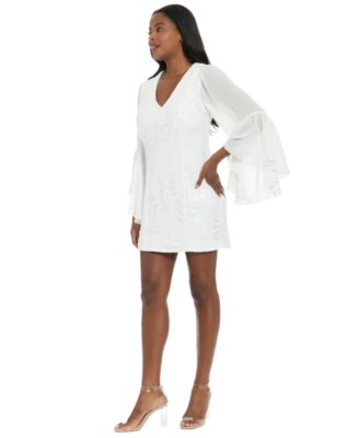 Women's Sheer Flounce Sleeve V-Neck Mini Dress