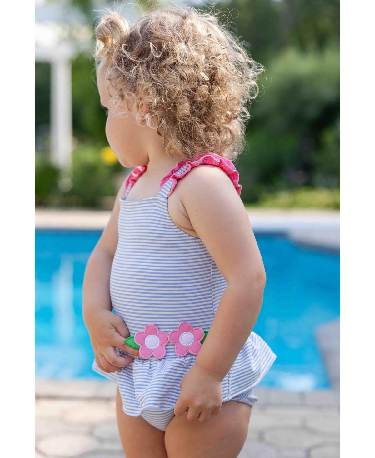 Florence Eiseman Toddler Girls Seersucker Swimsuit With Flowers