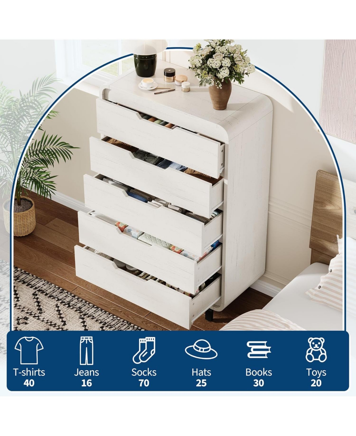 gaomon 5 Drawers Dresser for Bedroom, 48" Tall Modern Wooden Clothes Dresser with Large Wood Storage, Chest of Drawers for Living Room, Hallway