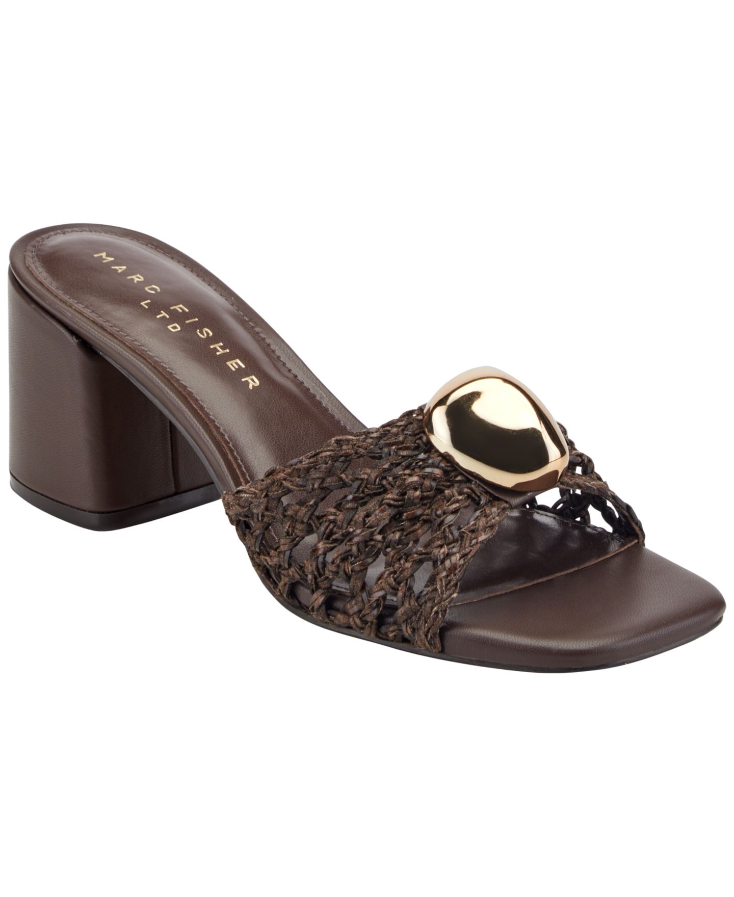 Женские сандалии Marc Fisher LTD Farrel Ornamented Woven Slip-On Block Heel, цвет: Тёмный коричневый — фото 1