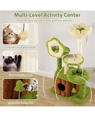 Machine-Washable Cat Tree with Jungle Theme, 40-Inch Featuring Removable Peach Skin Cover, Sisal Scratching Post & Interactive Toys