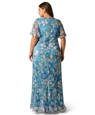 Plus Size V-Neck Foil Crinkle Ball Gown