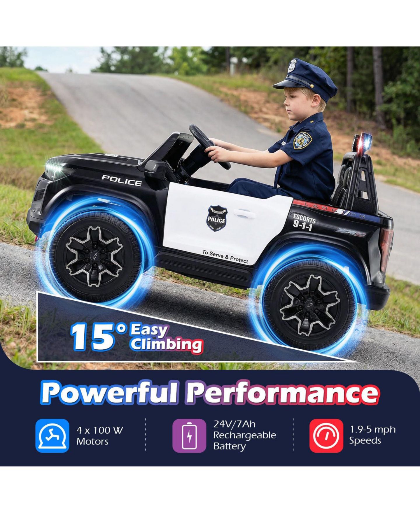 Детская игрушка Mecale 24V 2-Seater Licensed Chevrolet Police Car 4WD with Remote Control, Ages 3-8, цвет: Чёрный — фото 6