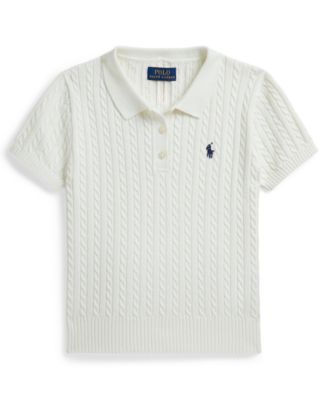 Girls' 7-16 Mini-Cable Three-Button Placket Polo Sweater