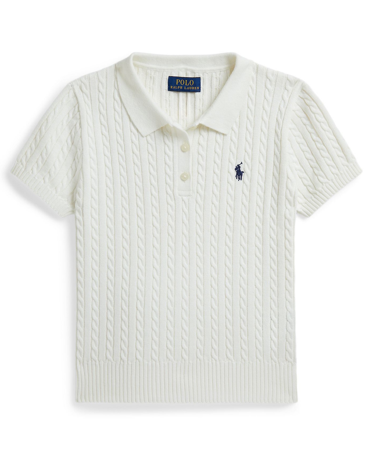 Polo Ralph Lauren Girls' 7-16 Mini-Cable Three-Button Placket Sweater