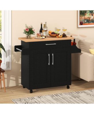 Kitchen Island Cart with Towel Rack and Spice Rack