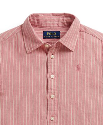 Girls' 2-6X Striped Point Collar Ruffled Shirt