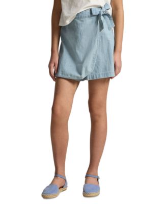 Girls' 7-16 Indigo Chambray Wrap Skort