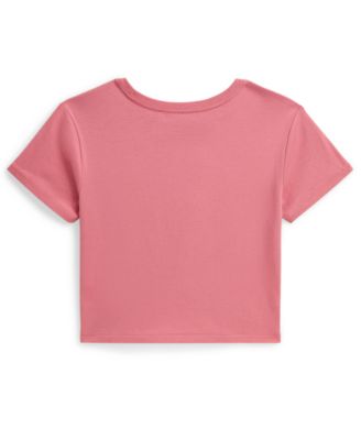 Girls' 7-16 Logo Knot-Front Crewneck Boxy T-Shirt