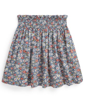 Girls' 2T-6X Floral Smocked Poplin Skirt