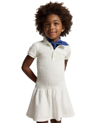 Girls' 2-6X Smocked Stretch Mesh Polo Collar Dress