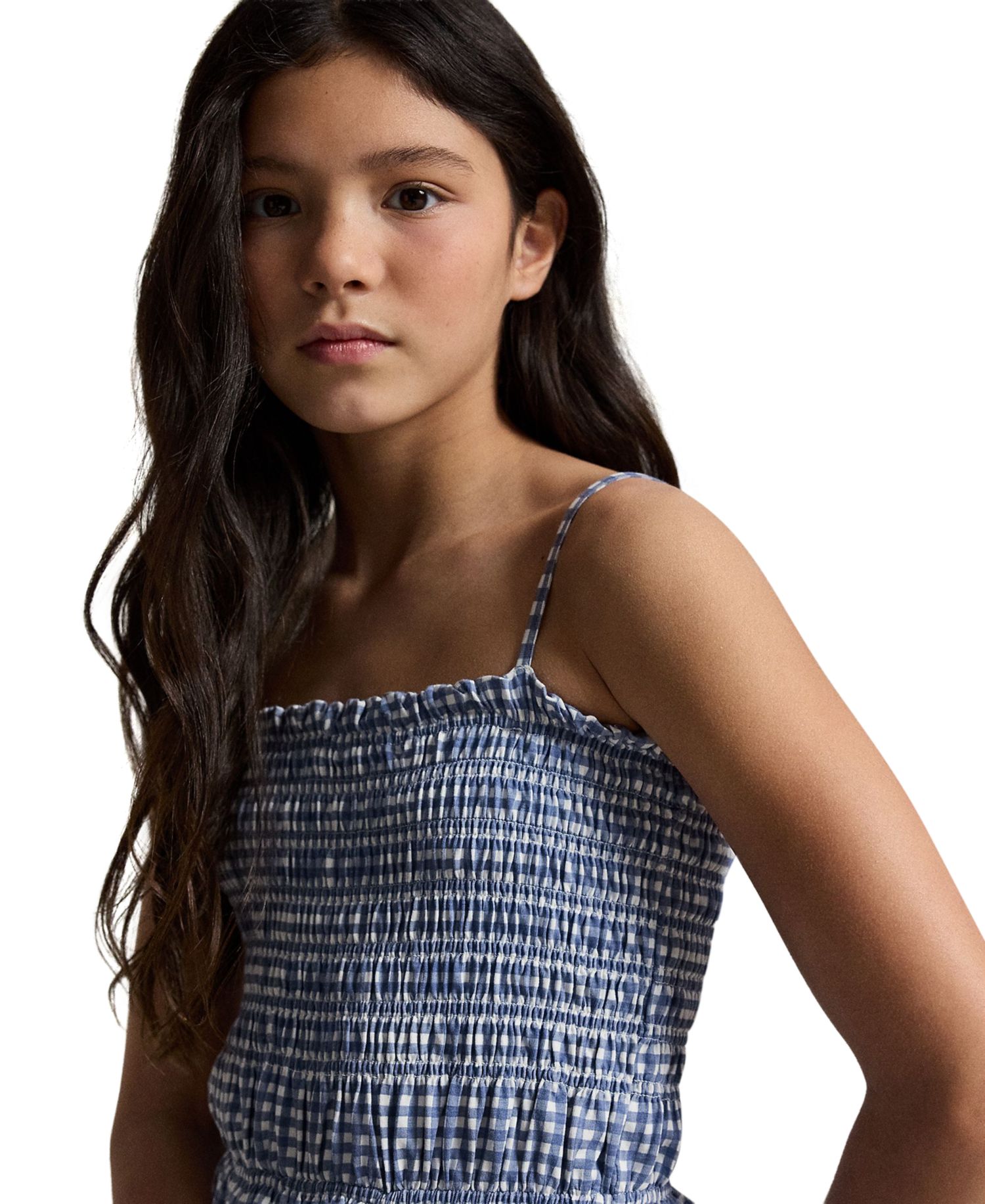 Girls' 7-16 Plaid Smocked Straight Neck Jersey Dress